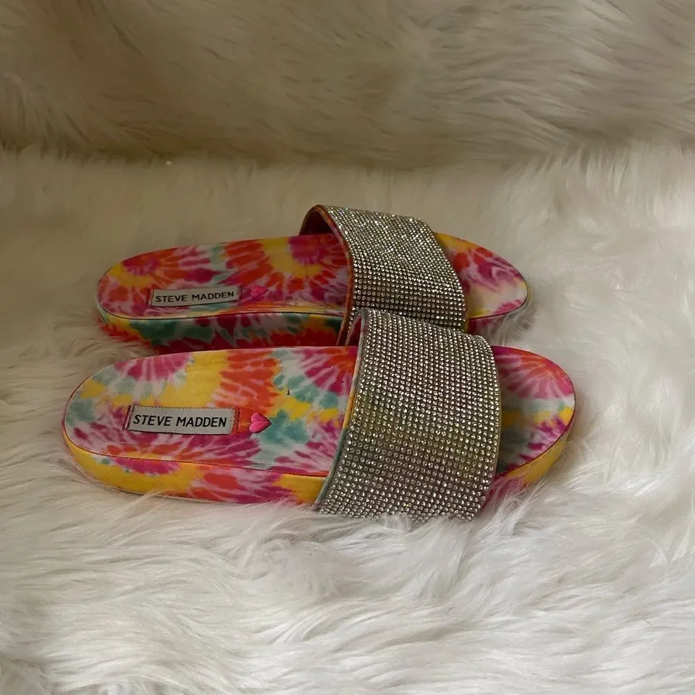 Steve Madden  Big girl tie dye slide glitter rhinestones slide sandals size 4